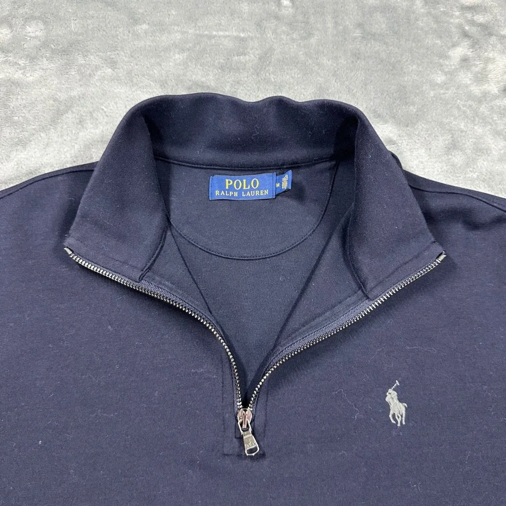 Polo Ralph Lauren Mens Navy Blue Quarter Zip Pullover Sweatshirt Medium 0919
